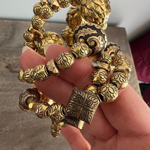 Gold Tone Bauble Textured Patterned Wrap Statement Dramatic Bracelet - Picture 3 of 4